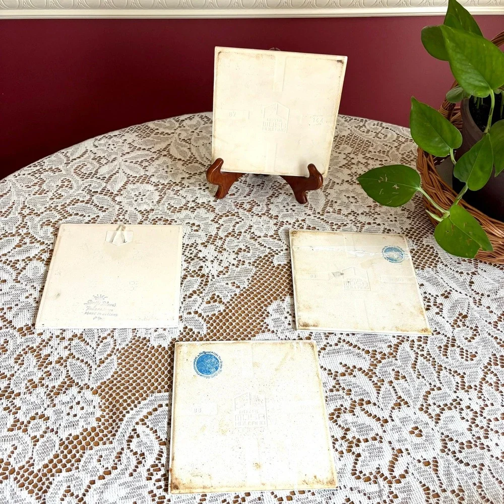 Vintage 1980s Royal Mosa Holland Delft Blue Ceramic Tiles 4-Piece Set 6